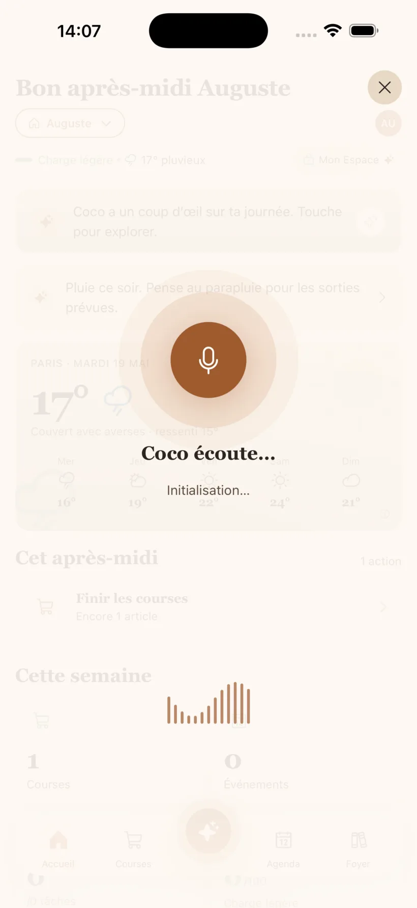 Coco en écoute vocale avec visualisation audio